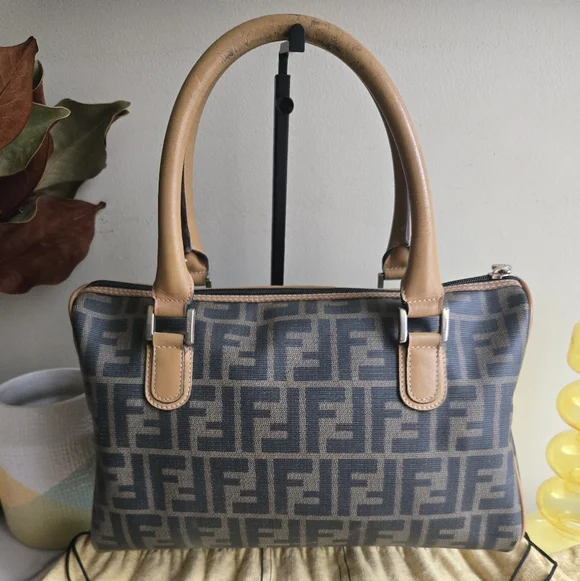 Vintage Fendi Zucca Brown Monogram Canvas Top Handle Boston Bag - Picture 2 of 16
